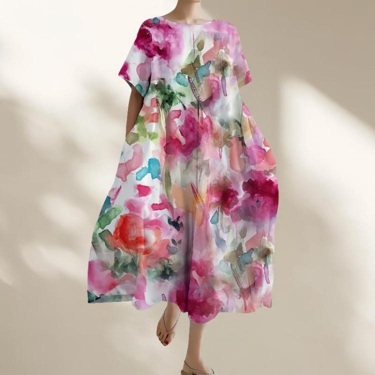 

Новое винтажное цветочное летнее платье большого размера для женщин, повседневное свободное платье из хлопка с длинным или коротким рукавом XXXL