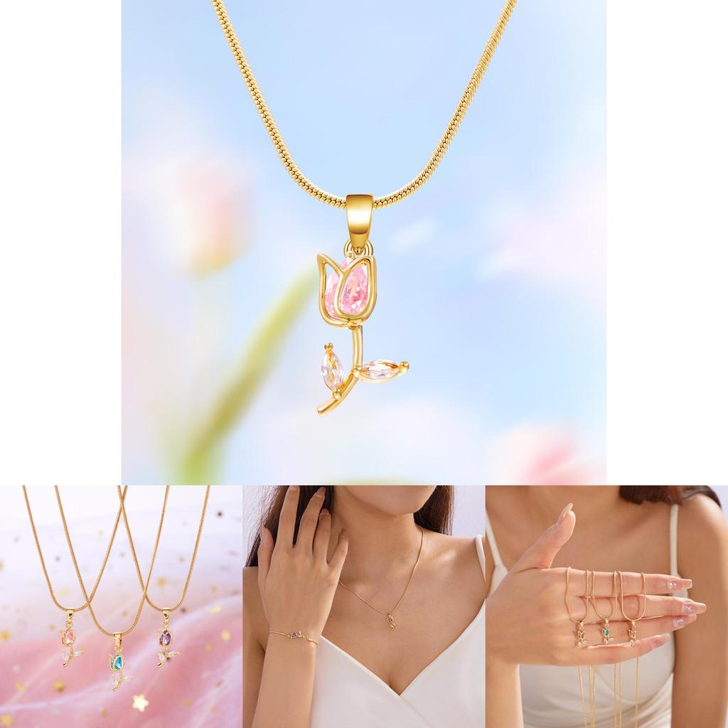 Tulip Pendant Necklace Copper Chain Womens Elegant Spring Jewelry