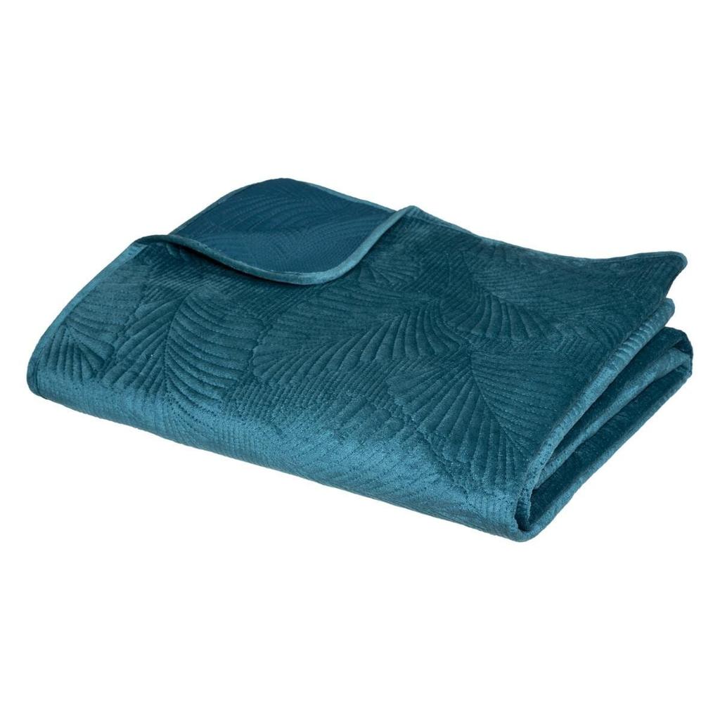 Leaf BED COVER 240x260 VELVET turquoise