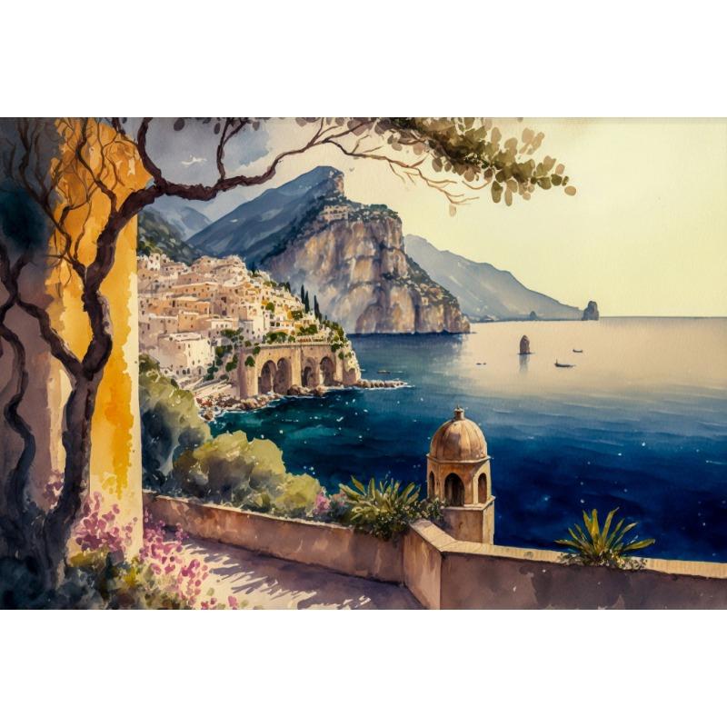 Amalfi Coast and Tuscany Vineyard Landscape Poster Italy Travel Wall Art Picture Canvas Painting for Living Room Home Decor