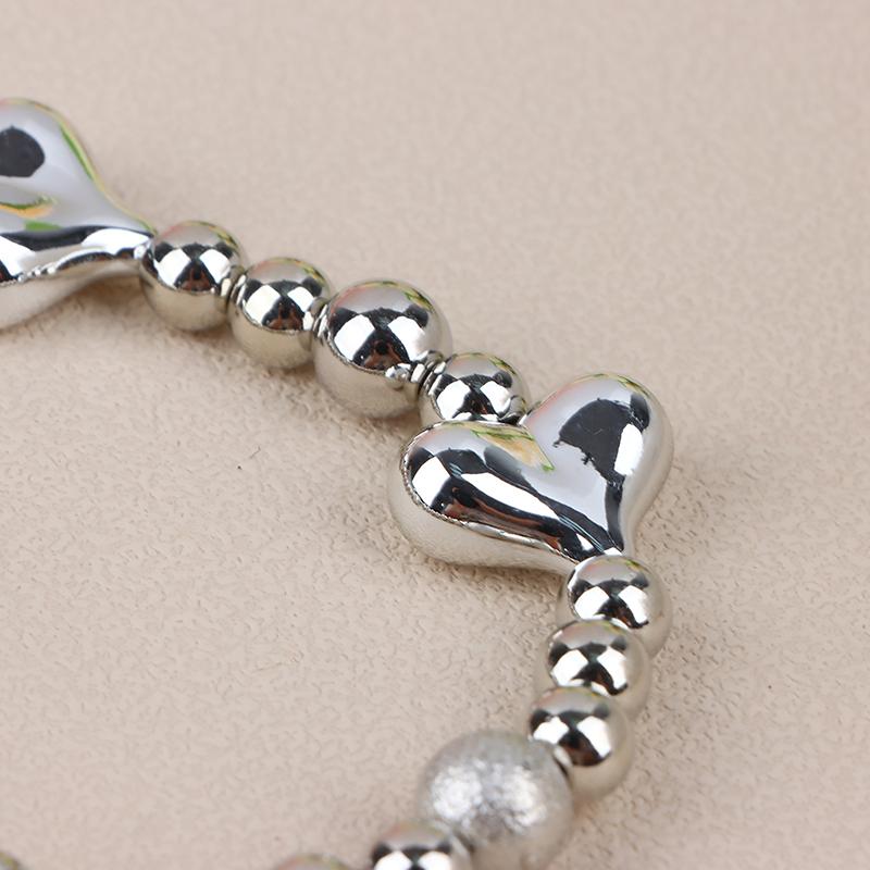 1Pc Silver Color Heart Phone Charms Plastic Love Beaded Rope For Phone Women Men Short Cell Phone Lanyard Keychains