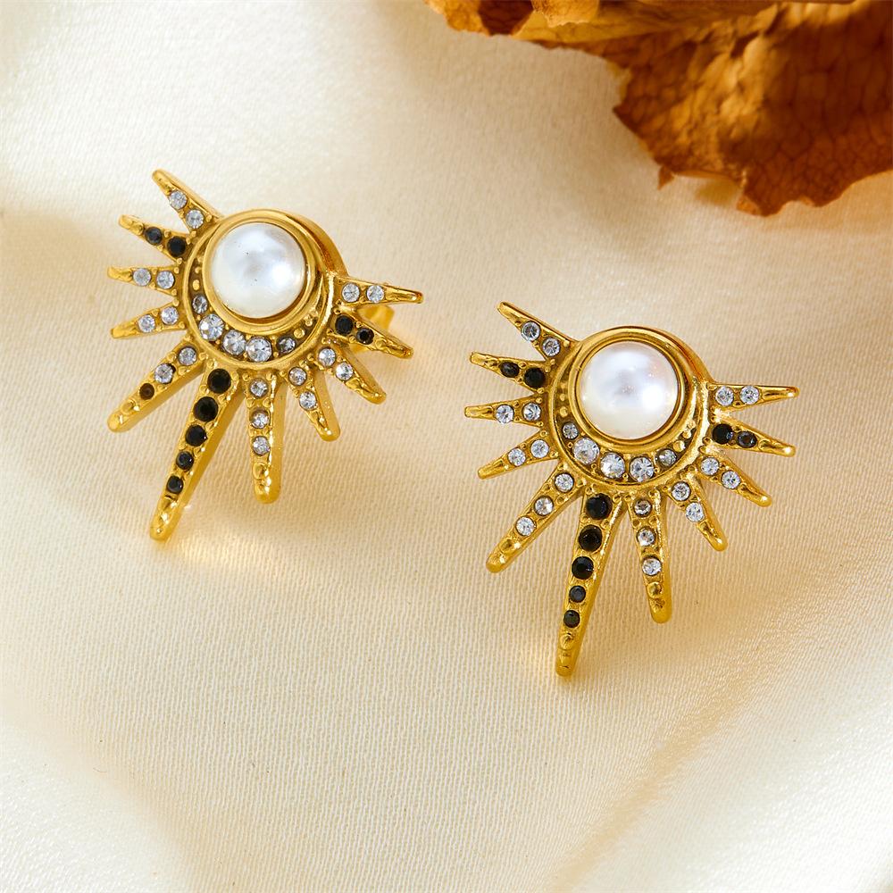 Hot Sunflower Pearl Stud Earrings  Fashion Diamond Mangstar Earrings French Lamp Luxury Premium Earrings