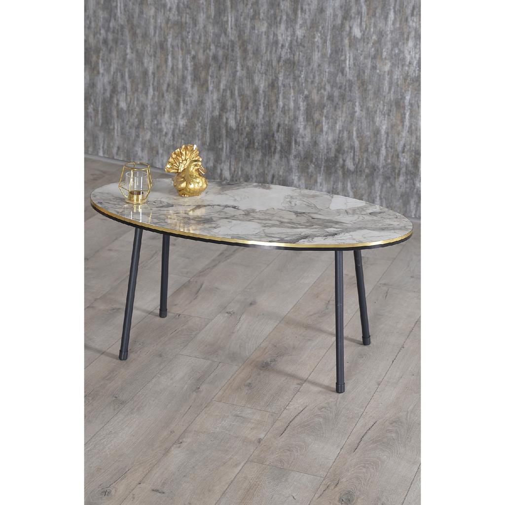 Coffee Table Ellipse Black Metal Leg Double Gold Cream