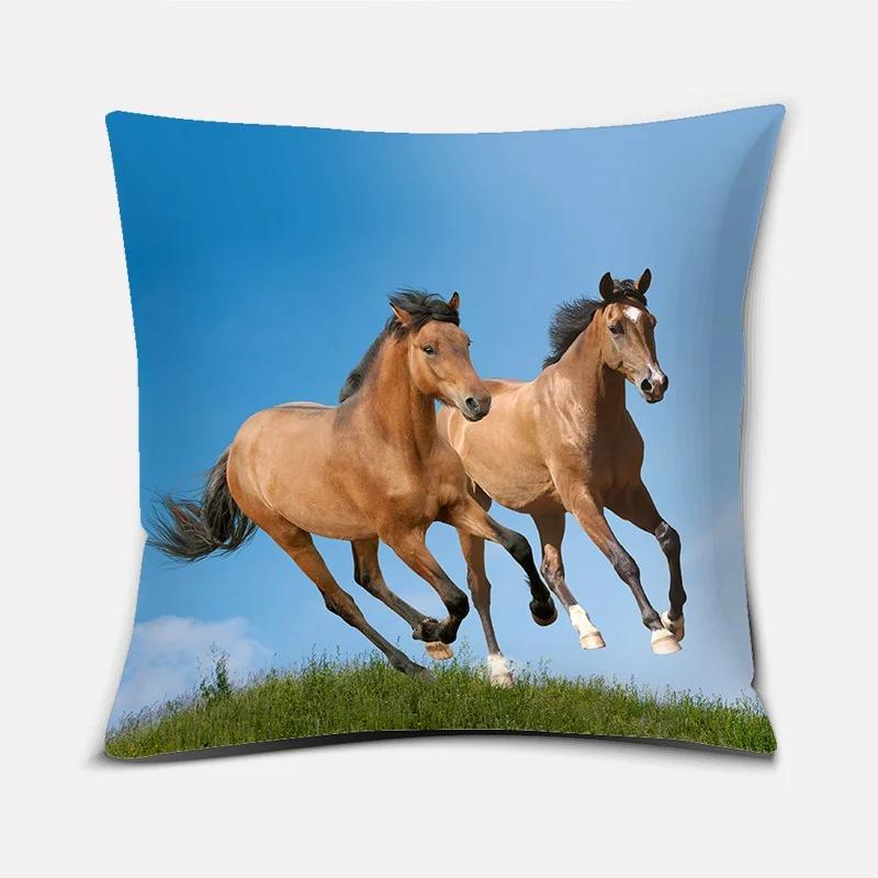 Fashion Classic Square Pillow Case, Galloping Horse, Magnificent Pattern. Living Room Sofa Cushion Cover, Pillow Cover