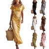 Women's Summer Fashion Color Swing Neck Short Sleeve Elegant Long Dress