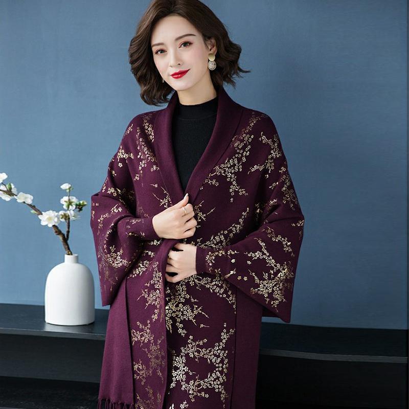 New Imitation Cashmere Knitted Elegant Women Scarf Winter Vintage Print Tassel Poncho Capa Para Mujer Pashmina Wrap Shawl Coat