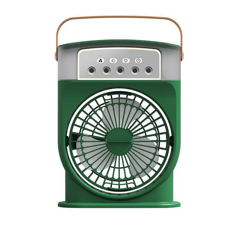 

Silent Mini Air Cooler: 5-Hole Spray Fan & Humidifier for Desk or Outdoor Use Plug-In зелёный