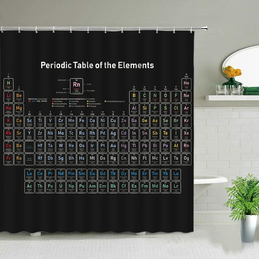 Periodic Table Of Elements Shower Curtain In The Bathroom Decor Chemical Form Digital Print Waterproof Cloth Curtains With Hooks