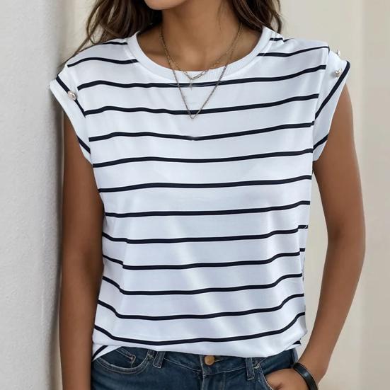 Tricou de damă, cu decolteu O, fără mâneci, tunică, topuri, cu dungi, cu imprimeu, cu vârste libere