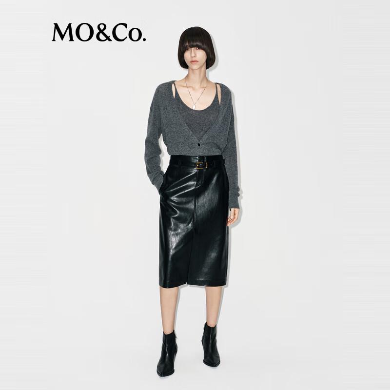 

MO&Co. Women s High-Waist H-Line PU Midi Skirt L