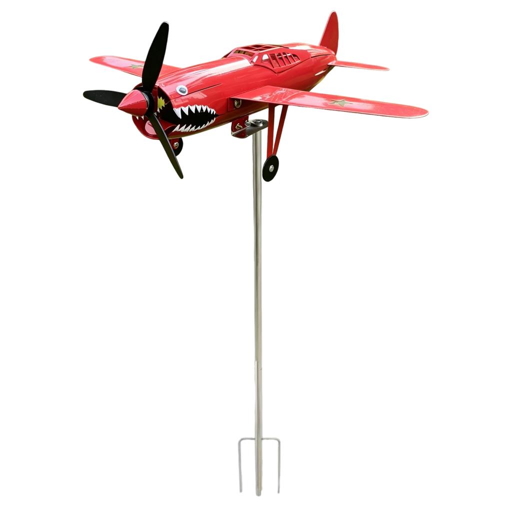Shark Mouth Warplane Garden Wind Spinner Metal Windmill Outdoor Wind Sculpture for Yard and Garden Gift for Family Or Friends