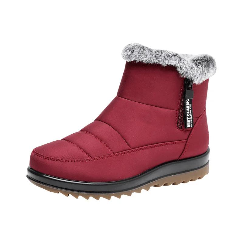 2025 Winter Shoes Women Snow Boots Thick Sole Flat Waterproof Non-slip Ladies Ankle Boots Warm Plush Black Red Plus Size 41