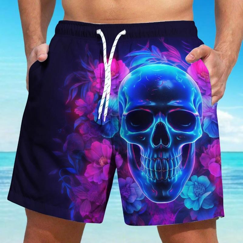WowClassic Abstracte Retro 3D Geprinte Schedel Hoofd Strandbroek Trendy Heren Zomer Sportshorts Heren XL