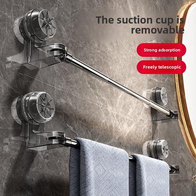 Bezvrtací nástěnný teleskopický držák na ručníky se sacími přísavkami do koupelny