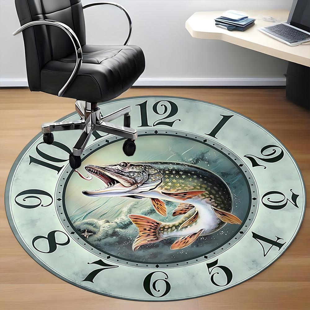 1pc Fish Clock Office Round Area Rug, Indoor Mat Suitable For Office, Under Office Chairs Bedroom Living Room Home Decor, Room Deco