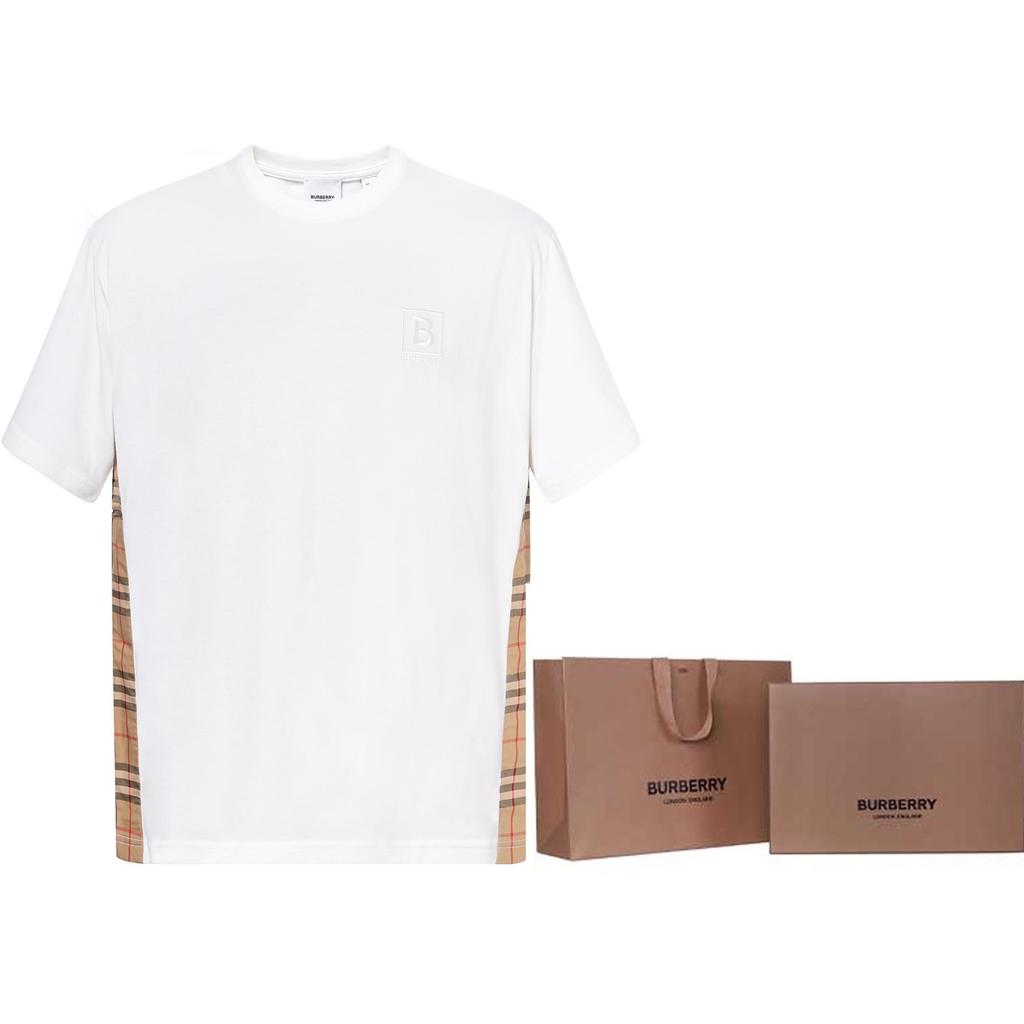 Burberry FW22 Check Panel Cotton T-shirt White 80615531