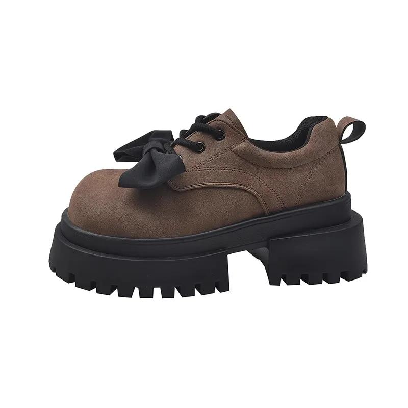 Shoes for Women Round Toe Casual Solid Color Pumps Comfort Chunky Heels Retro Lace Up Women's Platform Shoes Zapatos De Mujer