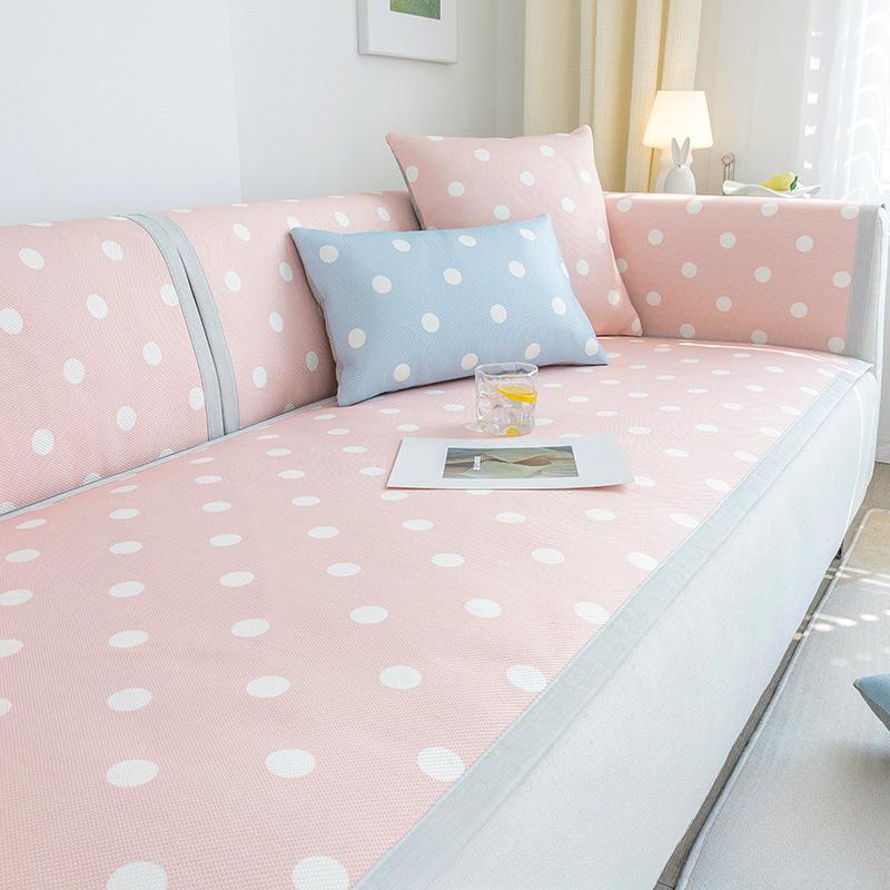 Summer Sofa Cushion Summer Mat Ice Silk Non-Slip Simple Polka Dot Cushion Fresh Summer Backrest Sofa Cover Slipcover