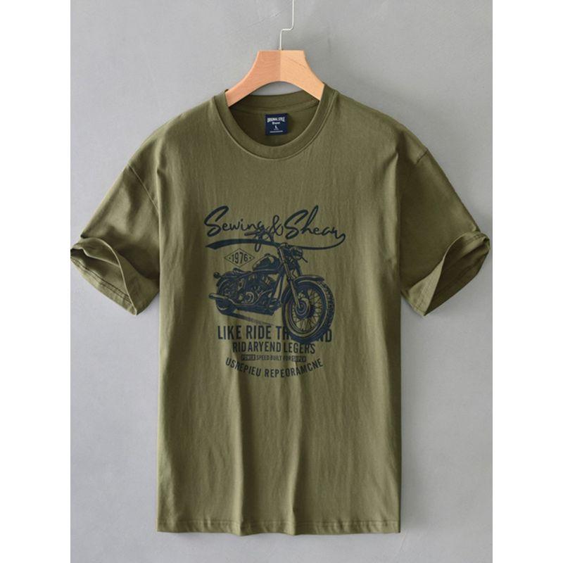 Summer American Short Sleeve T-Shirt Men Heavy Weight Pure Cotton Fashion Brand Printing Parka Loose Crew Neck Half Sleeve T-shirt Best Selling