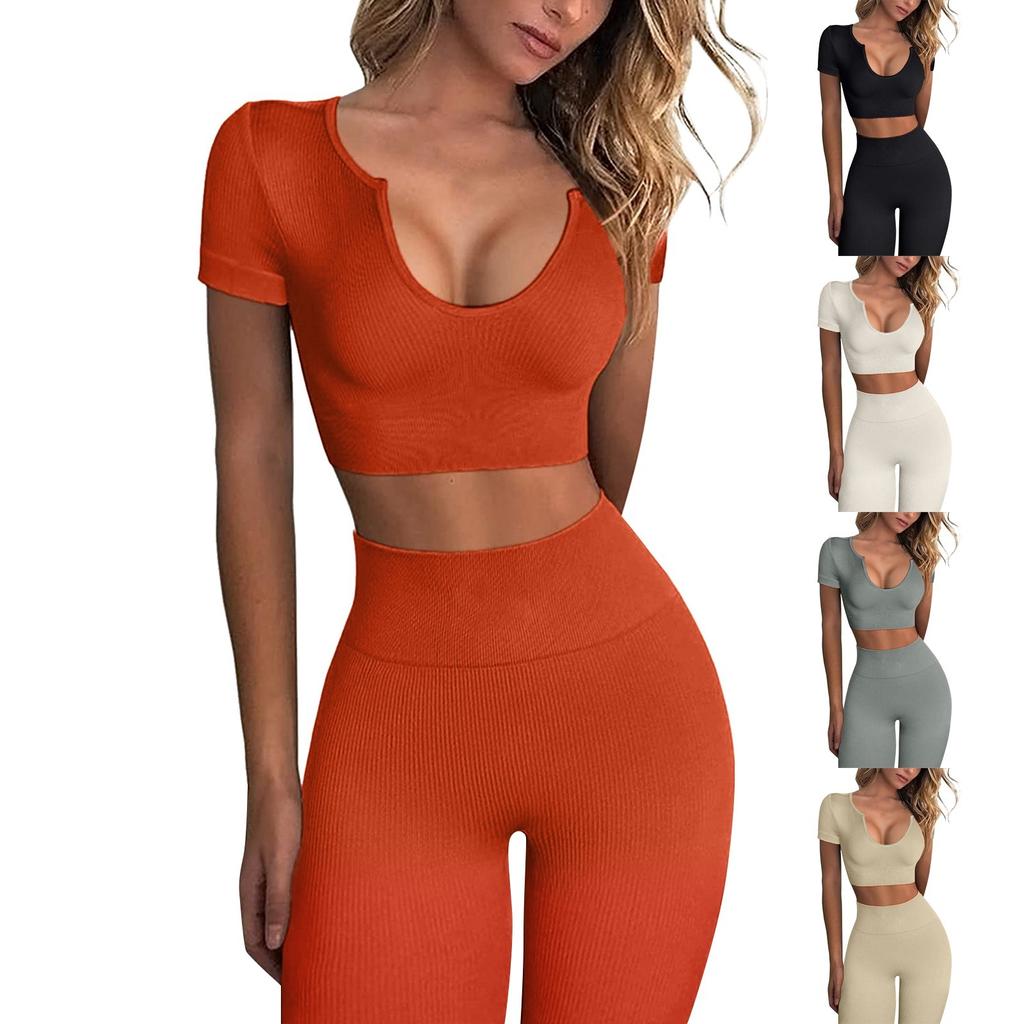 Women's Workout Set 2-piece Set Seamless Short Vest High Waist Shorts Yoga Clothing