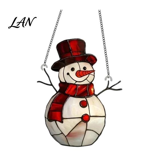 Indoor Outdoor Festive Decor Christmas Suncatcher, Stained Glass Style Window Hanging Ornament, Cute Cat Santa Decorative Sun Catcher Gift Claus