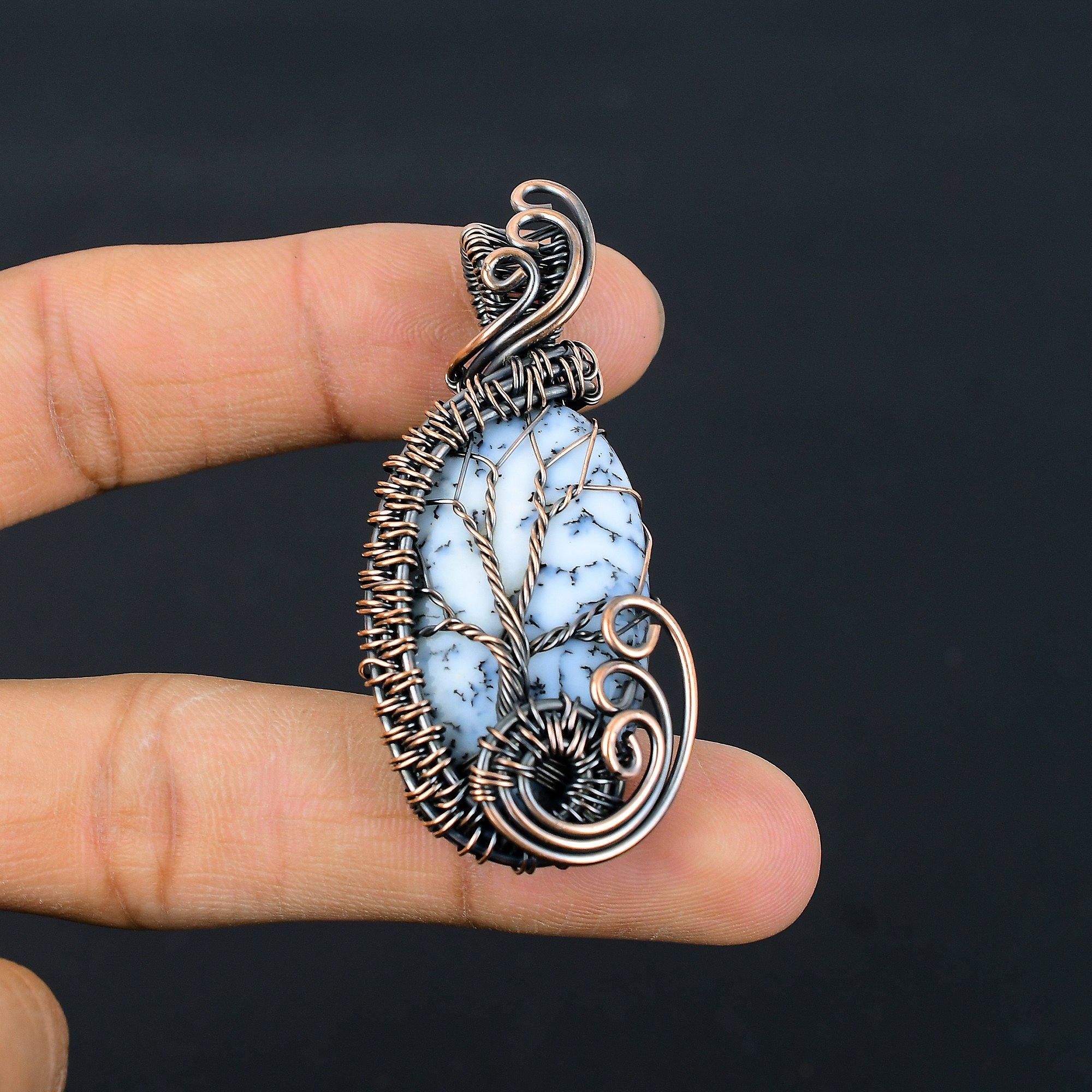 

Dendrite Opal 999 Copper Wire Wrapped Pendant, Handmade Gemstone Jewelry Pendant Gift For Birthday 2.55 Inches