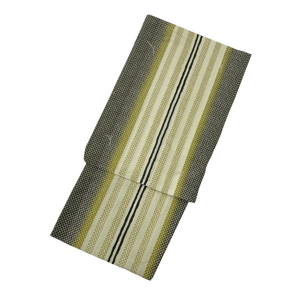 Fuuka Yukata Set Includes Waist and Geta Size Yellow and Cream with Pique Stripes Square Z3207CLB248 Men's (4 Pieces) - Obi, Cord, (Geta Clogs) - L,