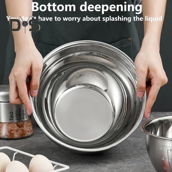 Tigela de salada de aço inoxidável com marca de escala, superfície polida, livre de BPA, fácil de limpar, lavável na máquina de lavar louça, tigela de mistura multifuncional