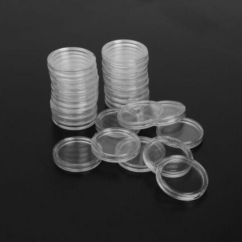 100Pcs Clear Round Capsule Plastic Coin Holder Container Storage Case  For 19mm Applied
