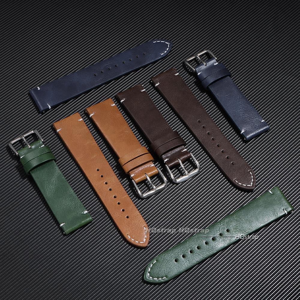 Cowhide Watch Strap Bracelet Vintage Genuine Leather 18mm 20mm 22mm 24mm Watchband Women Men Sport Quick Release Wristband