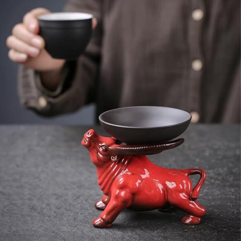 BEPAN Violette Tonofen-Farbwechselglasur Tee-Haustier Stier Statue Ornament Teegeschirr Filter Handwerk Schreibtischdekoration Festivalgeschenk