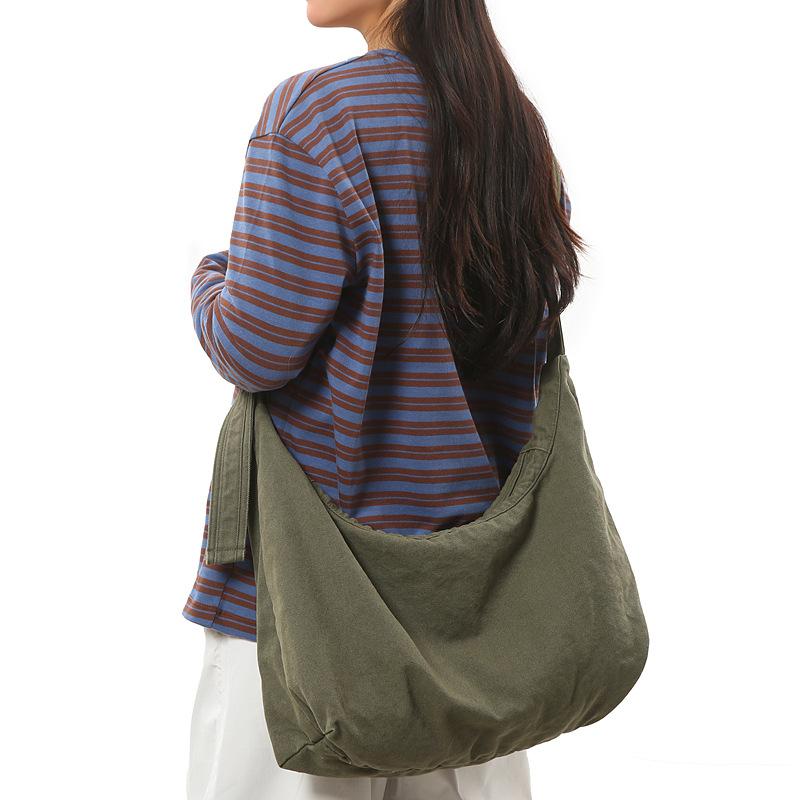 Crossbody Bag Women's Retro Large-capacity Trendy Simple Tote Bag Casual Lazy Wind Shoulder Canvas Bag