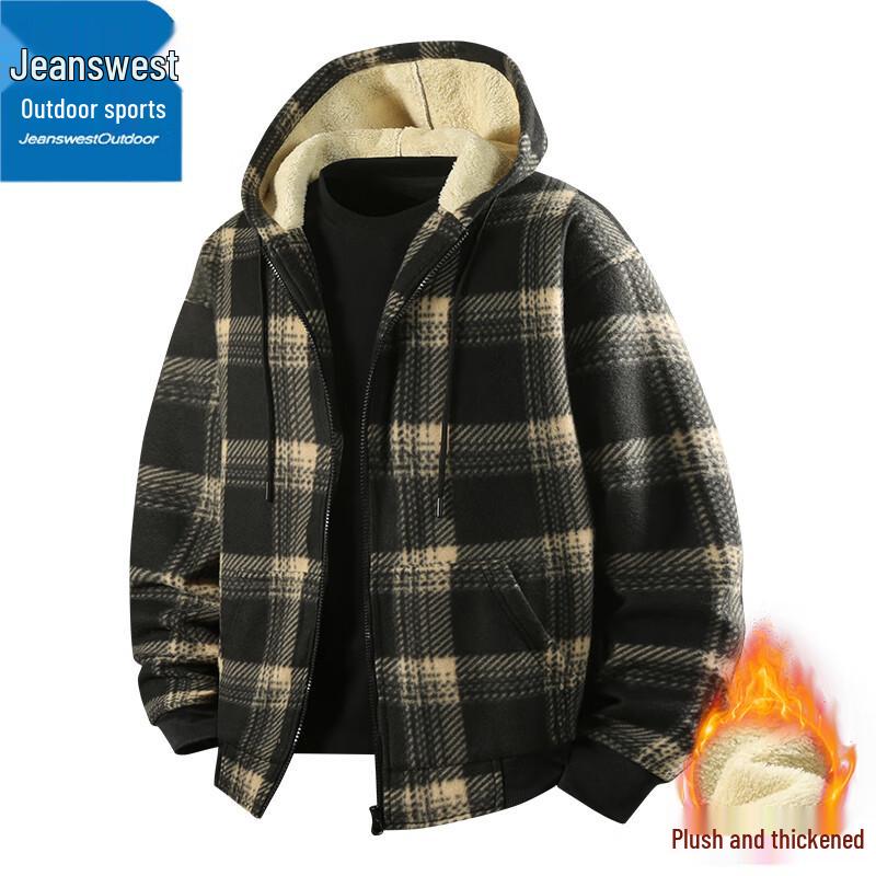 Pánská kostkovaná bunda s kapucí a fleecovou podšívkou Jeanswest