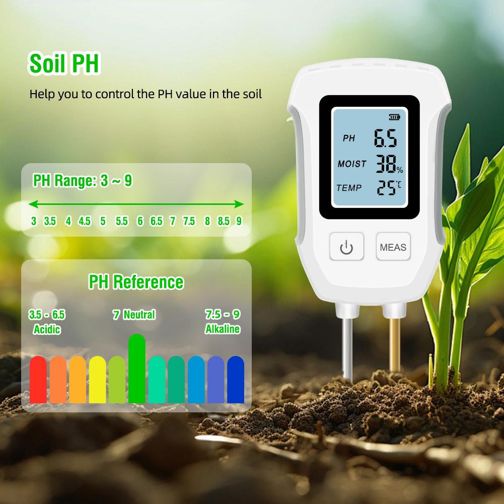 Yieryi Soil PH Meter LCD Digital PH Moisture Temp Tester Dual Needle Acidity Detector for Hydroponics Potted Plants Garden Farm