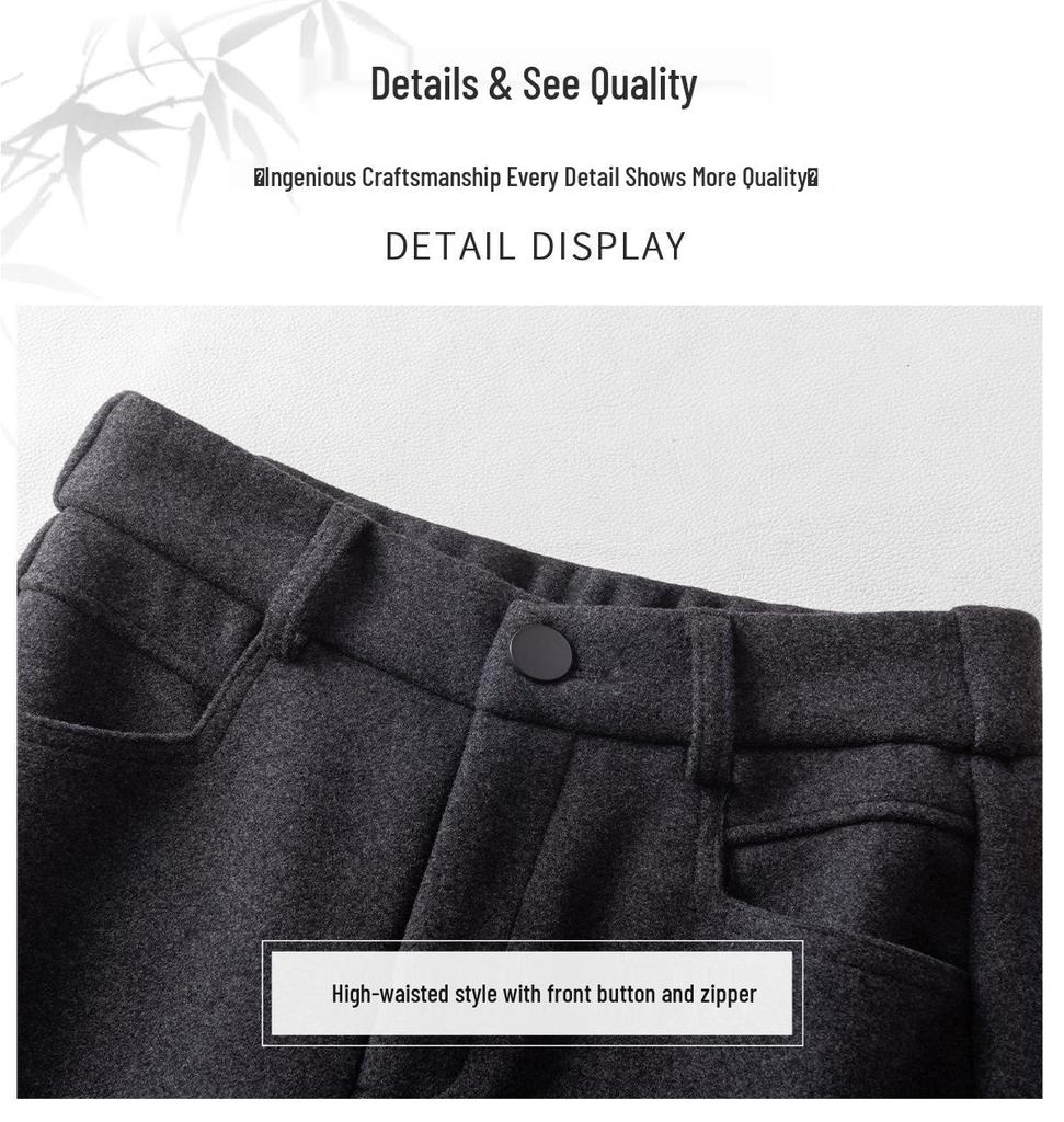 Women's 2025 Winter High-Waisted Wool Blend Wide-Leg Pants: Petite & Plus, Thickened, Slimming, Casual Cropped Commuter Style.