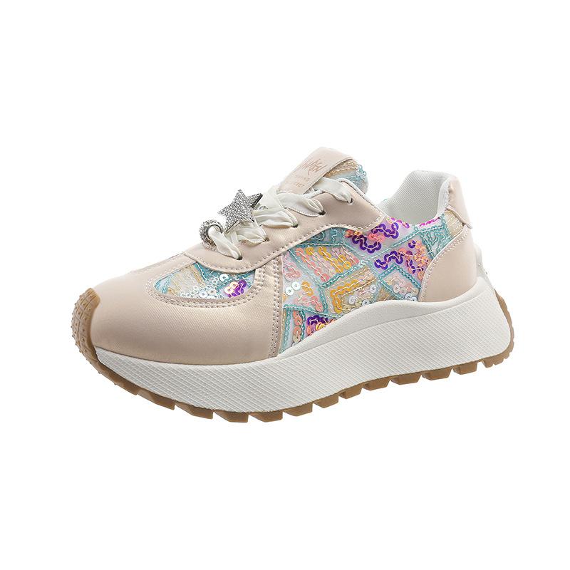 

Spring and summer platform lace high-end Forrest Gump shoes women s 2025 new sequined mesh breathable casual sports shoes trendy shoes 35 розовый