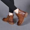 Leather boots women's new first-layer cowhide Martin boots round head lace-up flat boots short boots comfortable locomotive boots