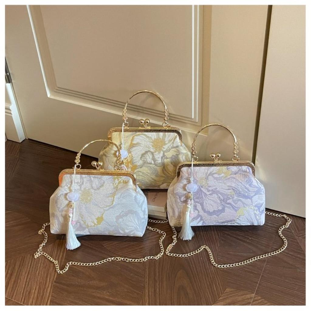 Handbag Women Fabric Embroidered Tassel Chain Strap Daily Party