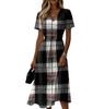 Ladies' Plaid Casual Fashionable Short Sleeved V-neck Dress