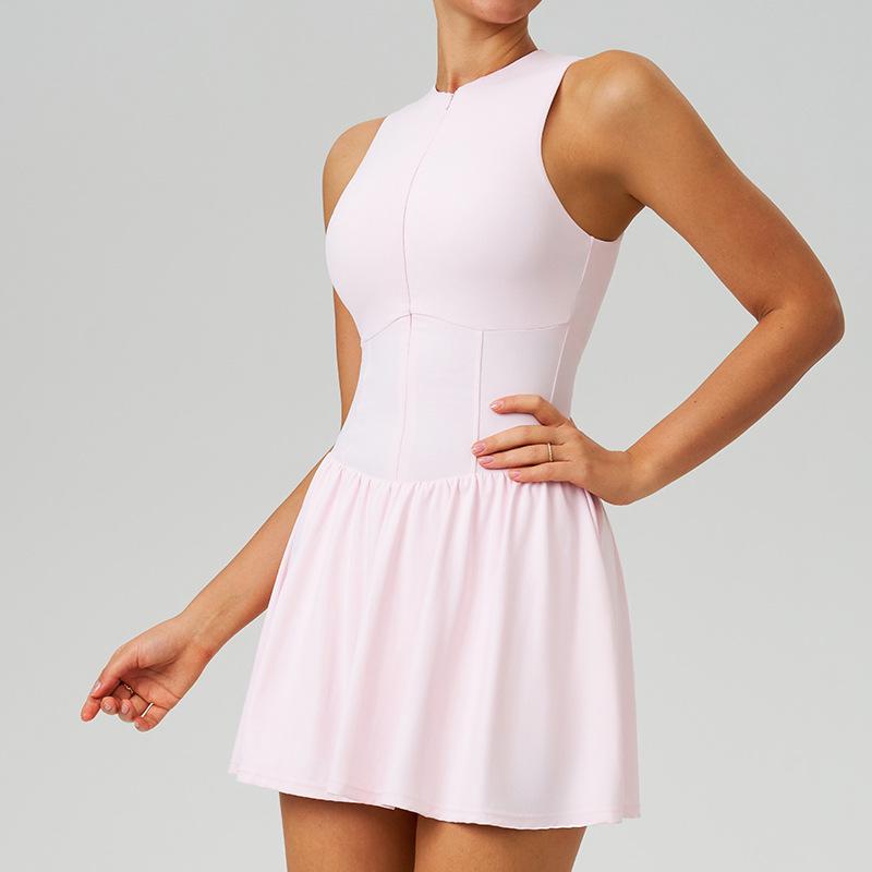 Cloud-feel Dual-Layer Anti-Exposure Tennis Dress with Stand-up Collar (9094)