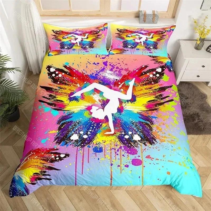 Set Copripiumino Sport Ginnastica Arcobaleno Acquerello Tie Dye Set Biancheria da Letto Queen Microfibra Coperta Trapuntata Cheerleading Per Amante dello Yoga