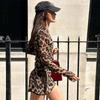 Leopard Print Mini Dress Women Spring Summer Long Sleeve Slim O-neck Hip Package Dresses Fashion Vintage Party Robe