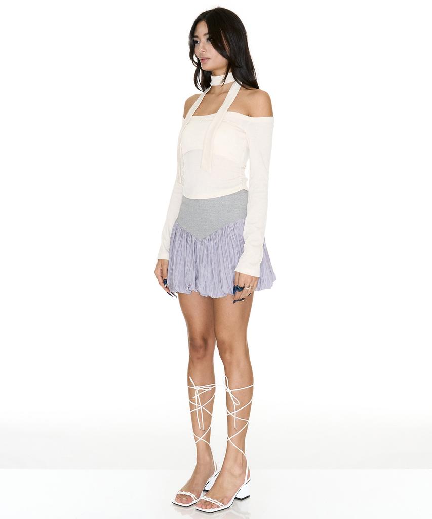 Cecese Crease Balloon Mini Skirt Gray