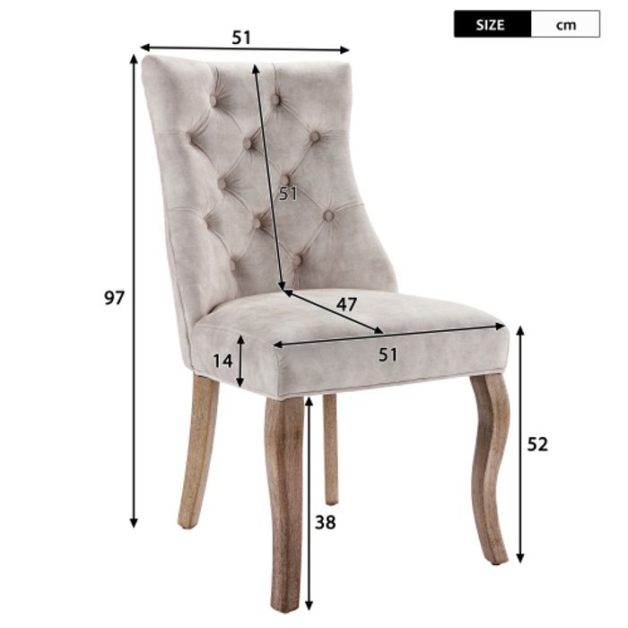 Chaise de salle à manger - MUVOE - Velours beige clair - Dossier haut - Lot de 4 - Style classique