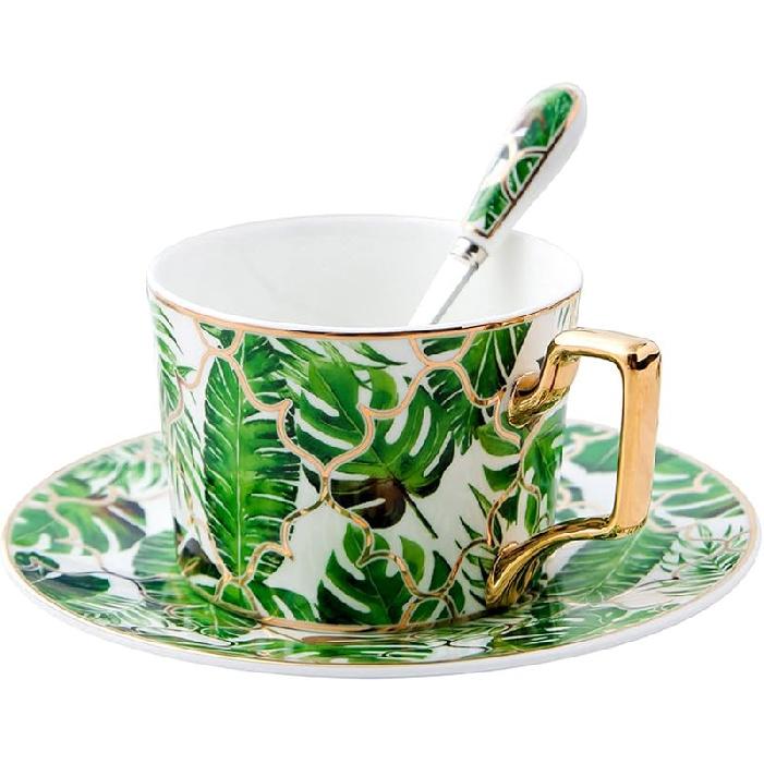 European-Style Bone China Coffee Cup and Saucer Set, Luxury English Ceramic Black Tea Cup with Gold Trace, Afternoon Tea Cup Porcelain Cup