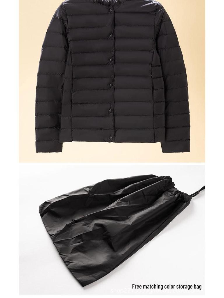 2024 Women's Lightweight Down Jacket, Short, Round V-Neck, Warm, Collarless, Slim Fit, Plus Size, Autumn/Winter Coat