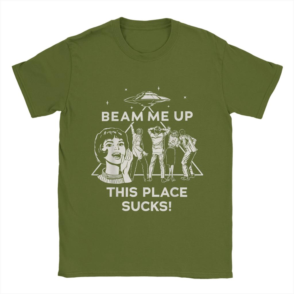 Harajuku T-Shirt Strand Beam Me Up Dieser Ort ist Mist! Hipster T-Shirts 100% Baumwolle T-Shirt für Herren Y2K-Muster Kurzarm-T-Shirts