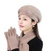 Womens Knitted Beret Hat Winter Warm Rabbit Hair Beanie With Scarf Gloves Set British Style Elegant Cap Cold Weather