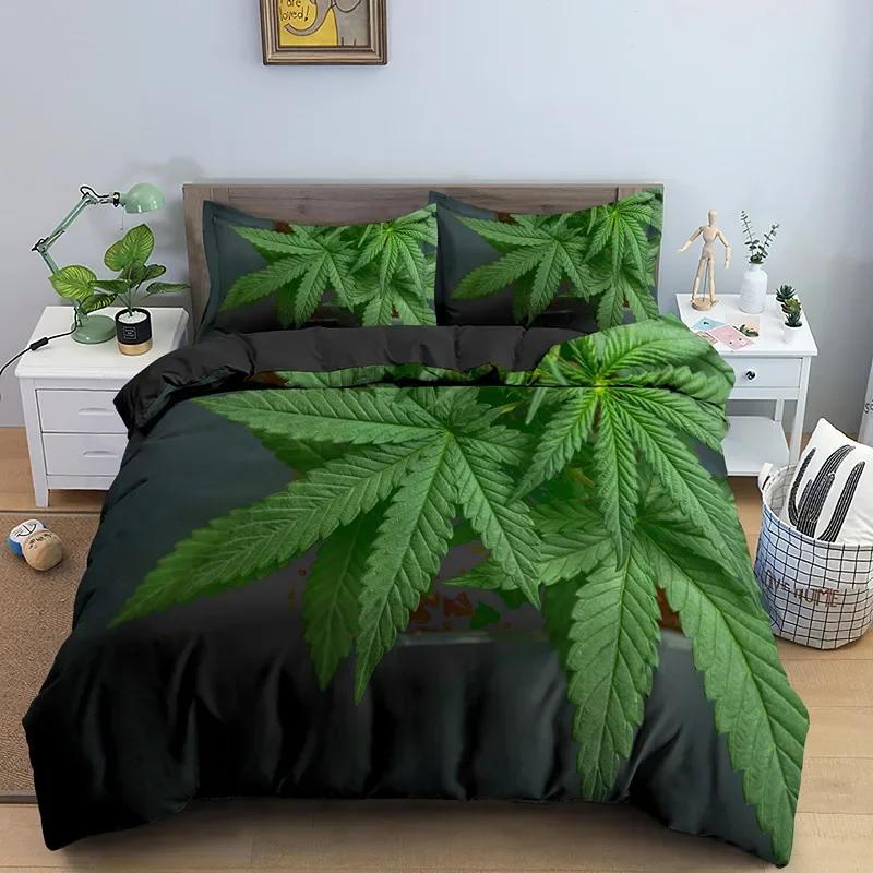 Green Nature Weed Leaves Bedding Set Single Twin Double Queen King Cal King Size Bed Linen Set