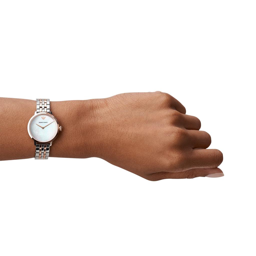 Emporio Armani Modern Slim Stainless Steel Quartz Dress Watch with Stainless Steel Plated Women's Strap, Two-Tone, 12" (Model AR11157)